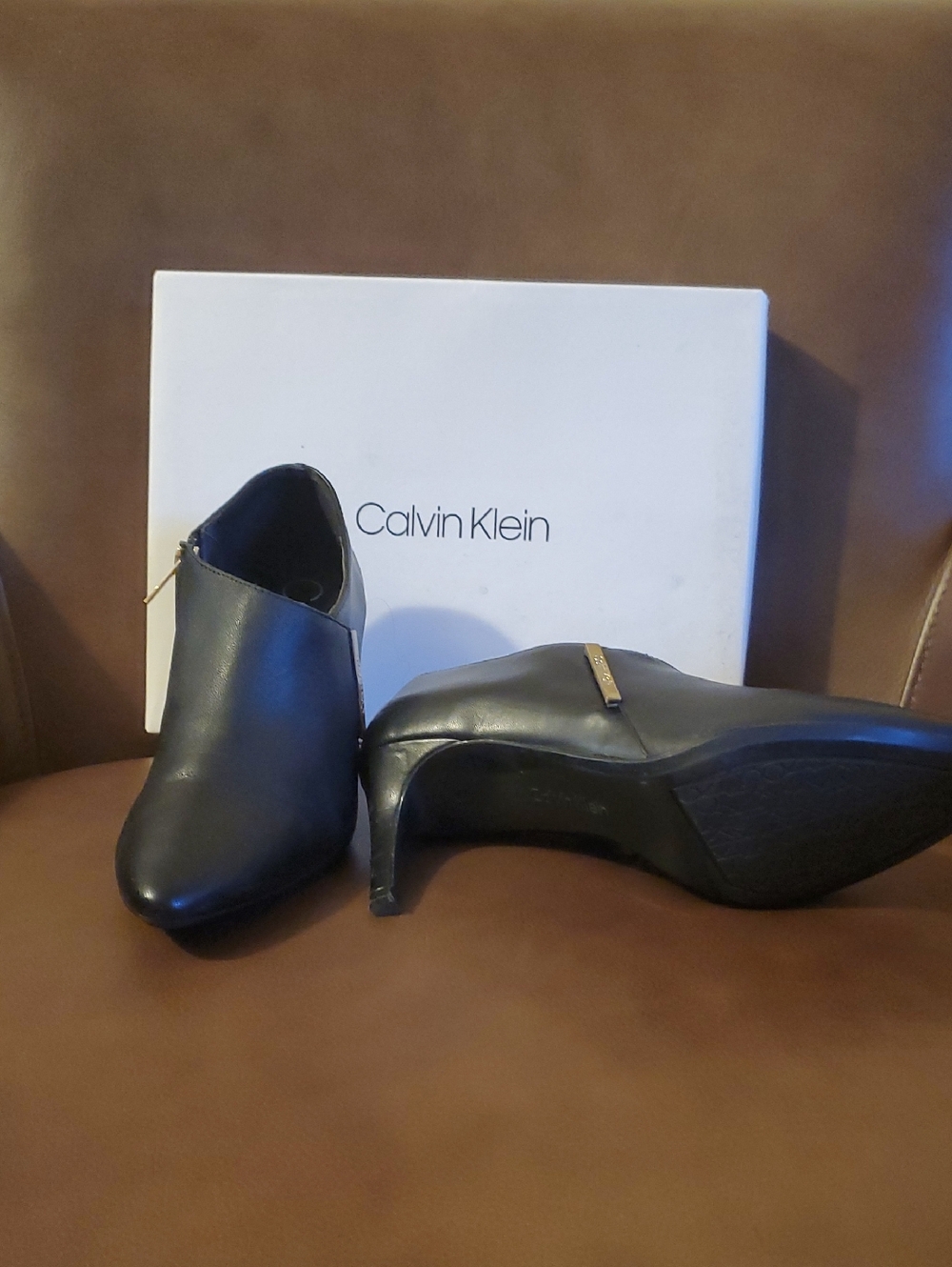 Calvin Klein Black Leather Heeled Ankle Boots